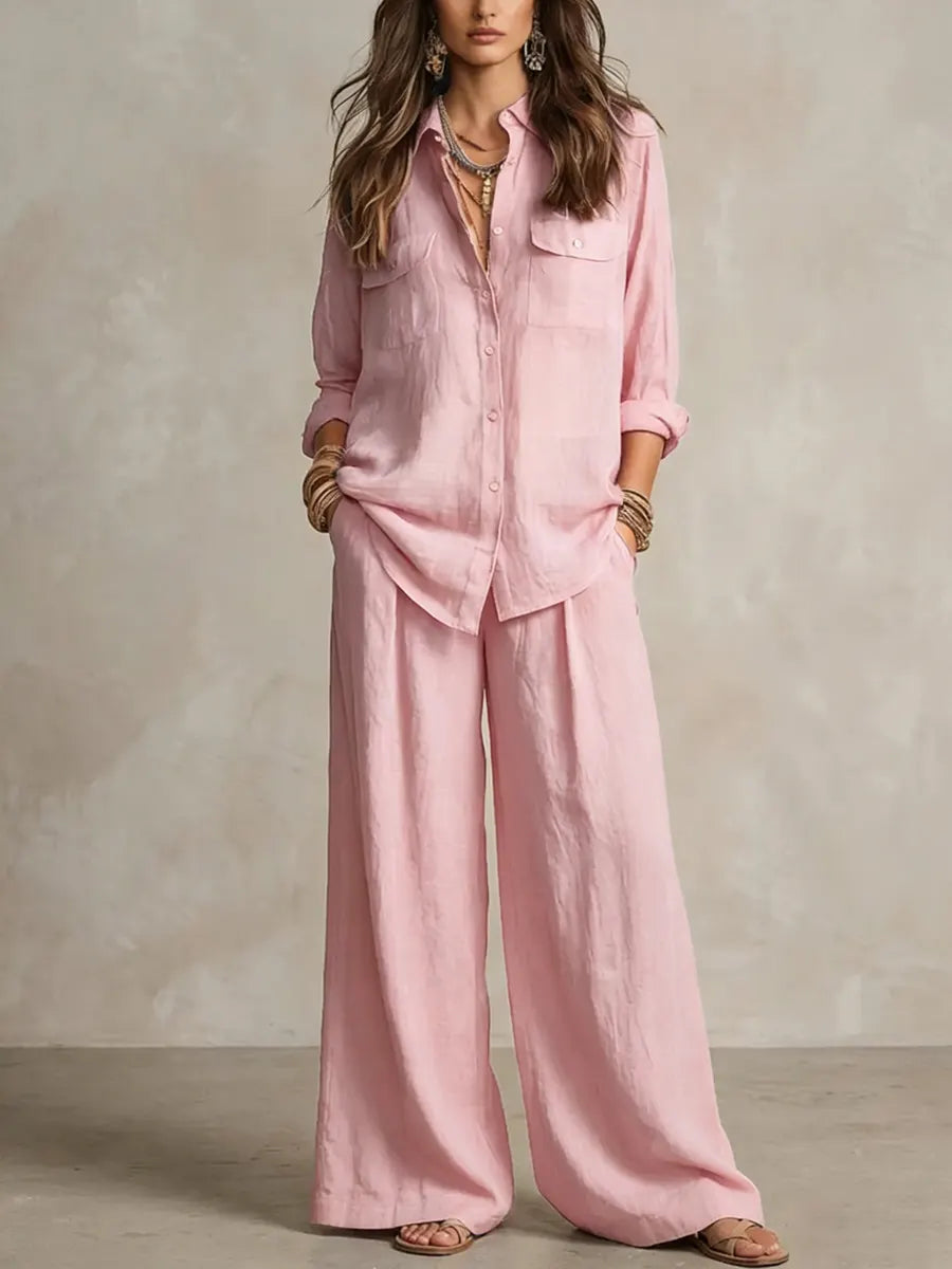 🌿🌿Women's Casual Cotton And Linen Wide-leg Pants Set
