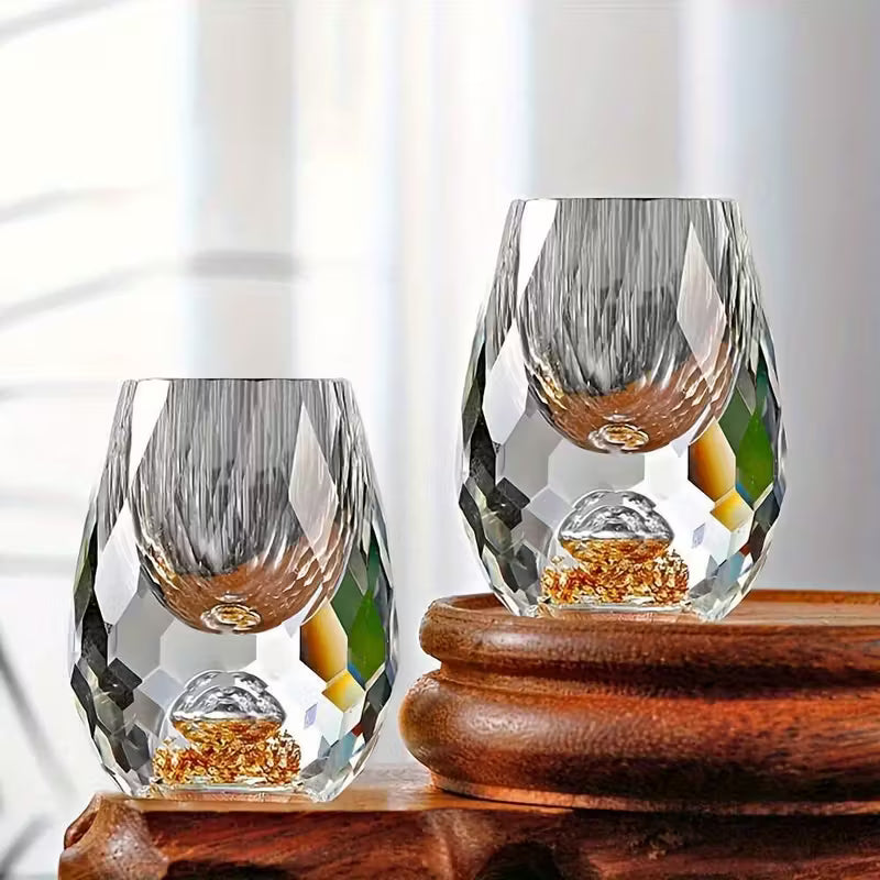2pcs Luxurious Crystal Golden Mountain Shot Glass