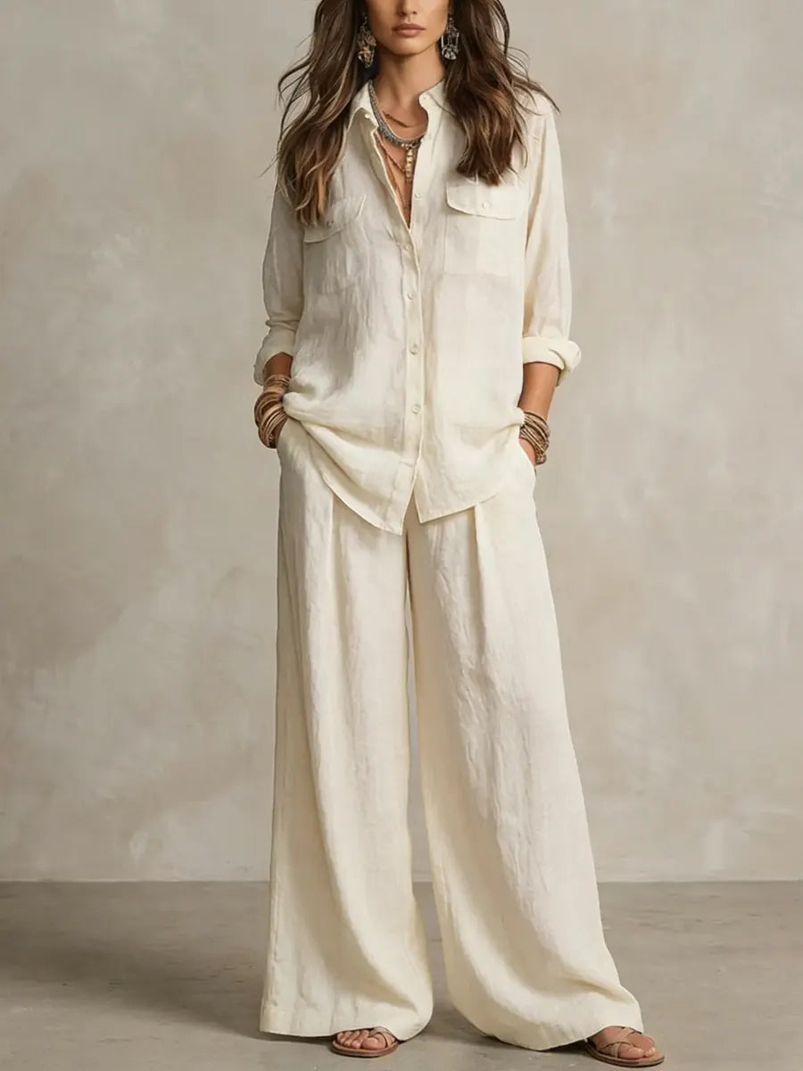 🌿🌿Women's Casual Cotton And Linen Wide-leg Pants Set