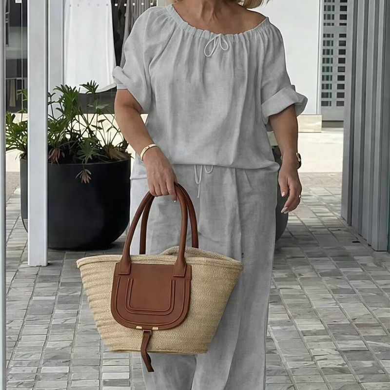 🔥🔥🔥𝑪𝑳𝑬𝑨𝑹𝑨𝑵𝑪𝑬 𝑰𝑻𝑬𝑴🎉 𝐓𝐨𝐝𝐚𝐲 4𝟗% 𝐎𝐅𝐅Women's Drawstring Top & Pants 2-Piece Set – Relaxed Fit, Comfortable & Perfect for Lounging or Everyday Style 🌸