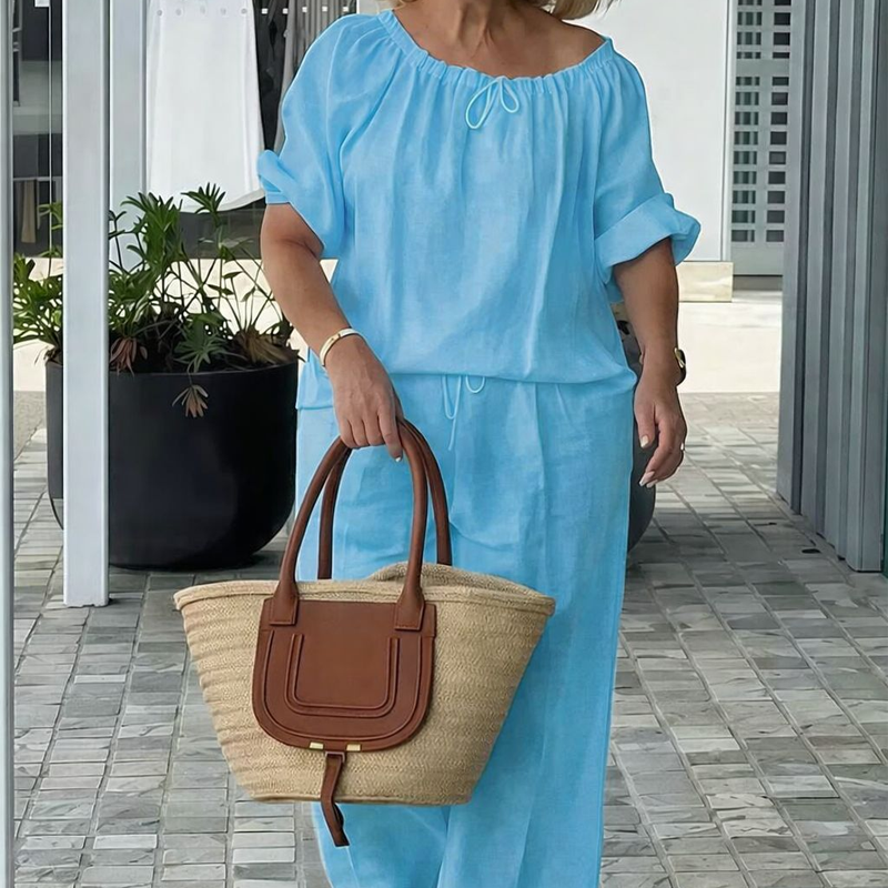 🔥🔥🔥𝑪𝑳𝑬𝑨𝑹𝑨𝑵𝑪𝑬 𝑰𝑻𝑬𝑴🎉 𝐓𝐨𝐝𝐚𝐲 4𝟗% 𝐎𝐅𝐅Women's Drawstring Top & Pants 2-Piece Set – Relaxed Fit, Comfortable & Perfect for Lounging or Everyday Style 🌸